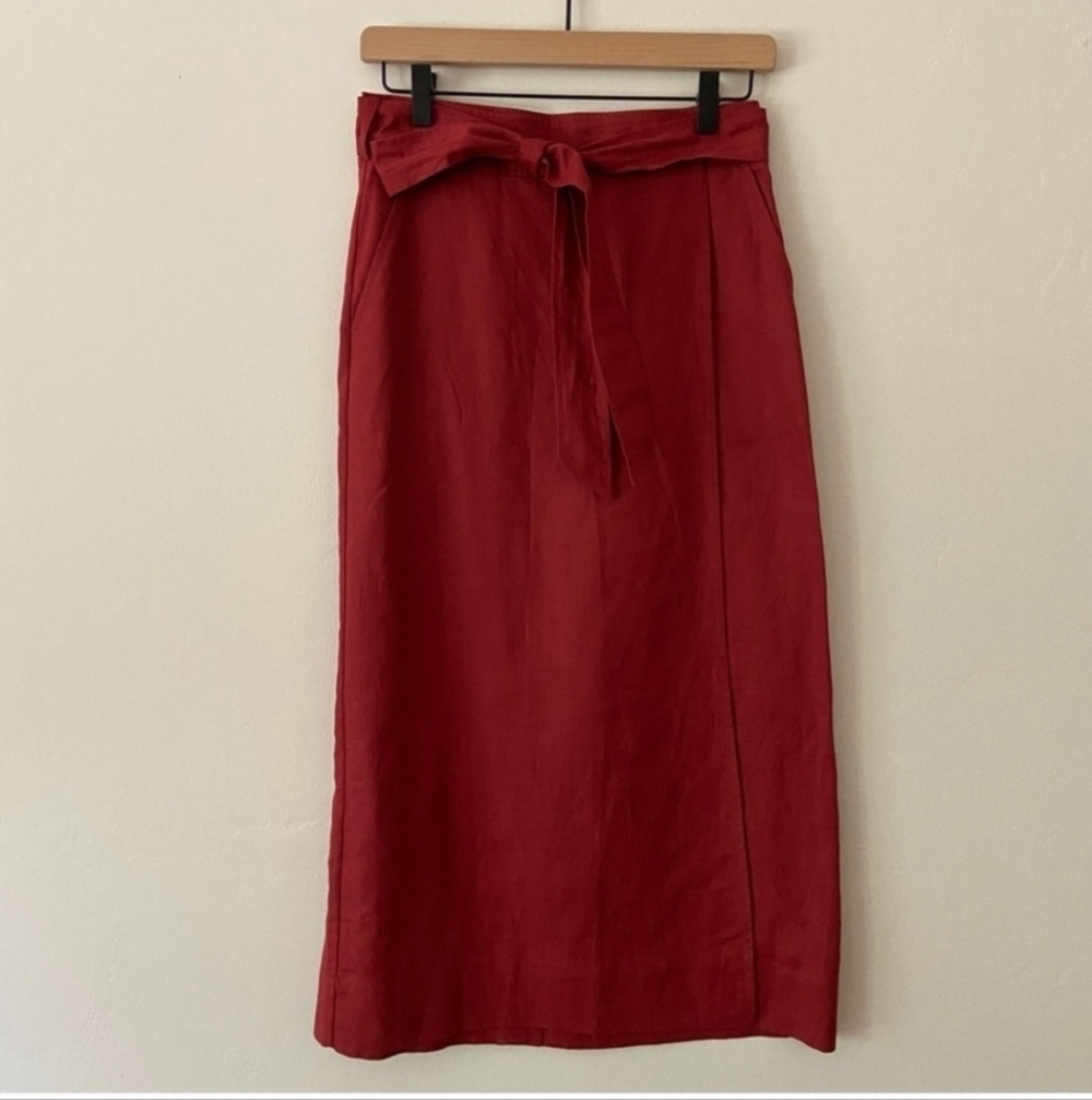 Gap Womens Linen & Cotton Red Paperbag Tie Waist Midi Skirt Size XS - Picture 2 of 6